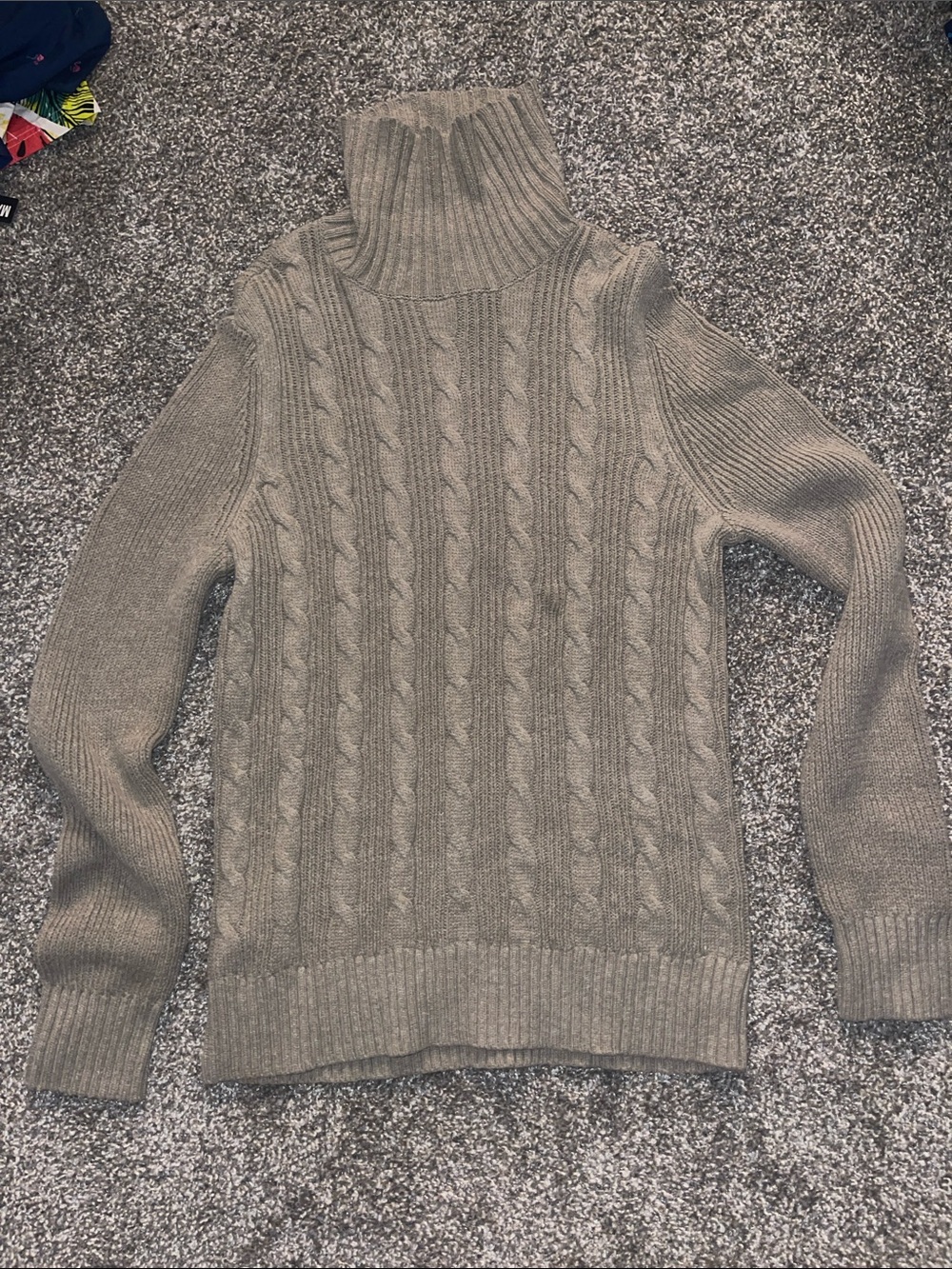 Express Men's Taupe Cable-Knit Turtleneck Sweater